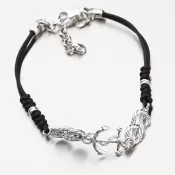 Náramok s textilom a kotvou - strieborný 925 B1501907-1397-SLX