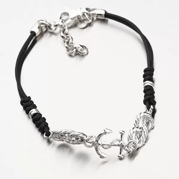 Náramok s textilom a kotvou - strieborný 925 B1501907-1397-SLX