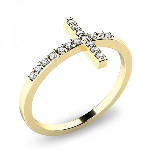 Prsteň kríž s briliantmi zo žltého zlata 140015ZL-DIA