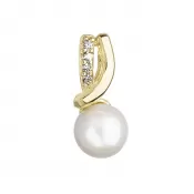 Zlatý 14 karátový prívesok žlté zlato s bielou riečnou perlou a zirkónmi 94PZ00006