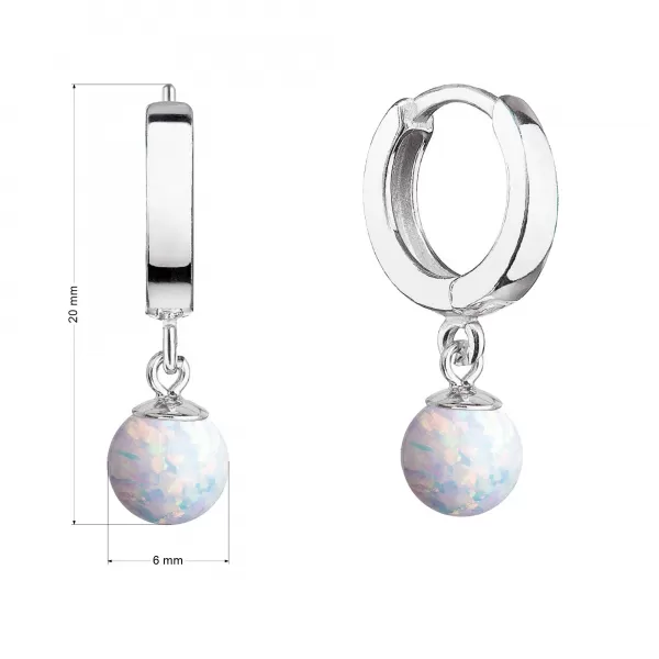 Strieborné náušnice kruhy s bielym syntetickým opálom 11404.1 white