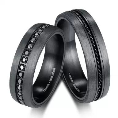 Snubné prstene oceľ zirkón s karbónom SP-CA-001