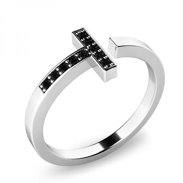 Prsteň s čiernymi briliantmi z bieleho zlata 140014B-DIA-Black