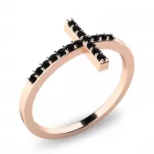 Prsteň kríž s čiernymi briliantmi z ružového zlata 140015CV-DIA-Black