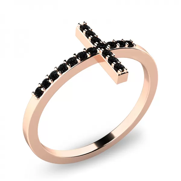 Prsteň kríž s čiernymi briliantmi z ružového zlata 140015CV-DIA-Black