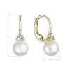 Zlaté 14 karátové náušnice žlté zlato s bielou riečnou perlou a tromi zirkónmi 91PZ00024