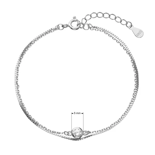 Strieborný náramok dvojitá retiazka so zirkónom 63006