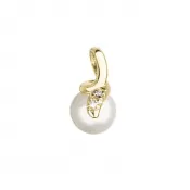 Zlato 14 Carat Pendant Žlté zlato s bielym riekou Pearl a Zircons 94pz00009