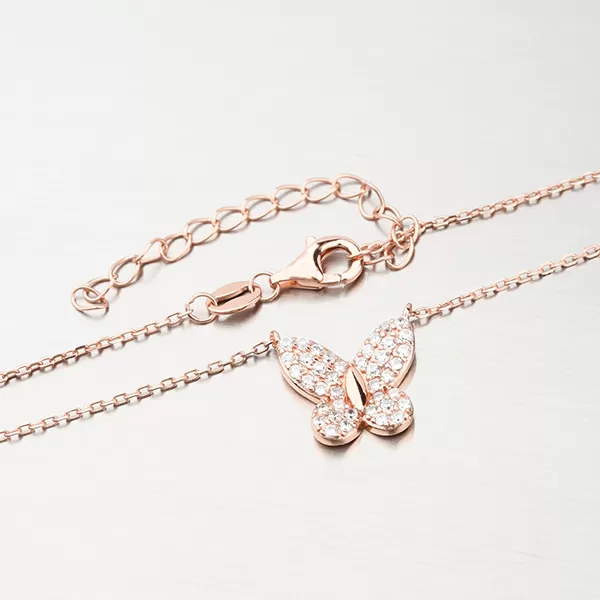 Strieborný náhrdelník s motýľom vo farbe ružového zlata N1802326-2493-SLX