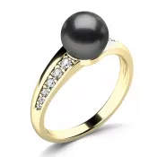 Prsteň s čiernou perlou a briliantmi 140012-ZL-FW-Black