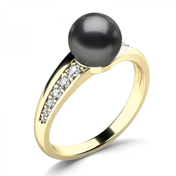 Prsteň s čiernou perlou a briliantmi 140012-ZL-FW-Black