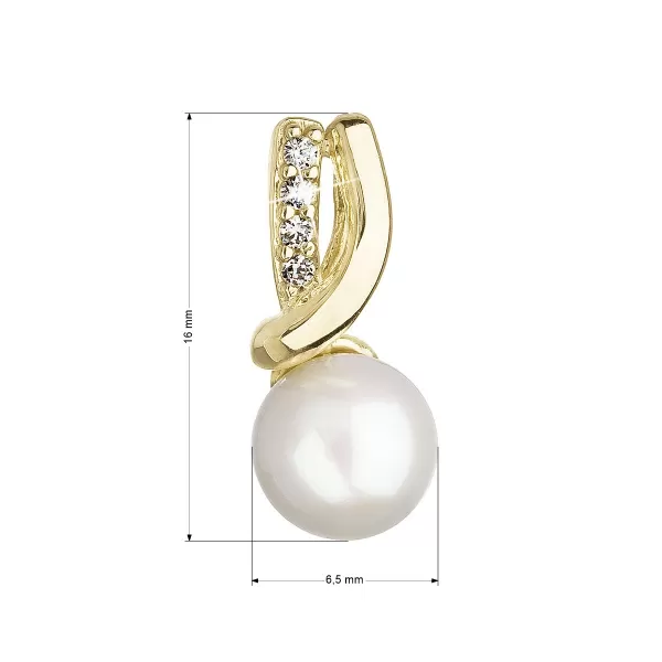 Zlatý 14 karátový prívesok žlté zlato s bielou riečnou perlou a zirkónmi 94PZ00006