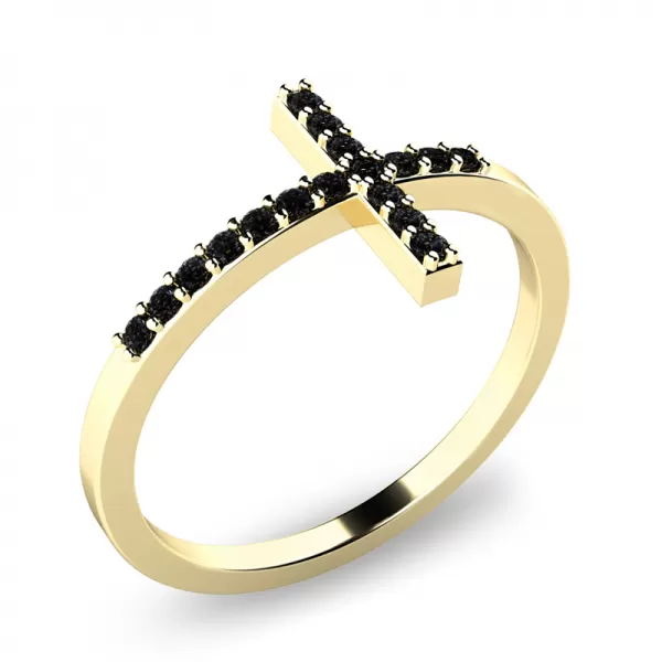 Prsteň kríž s čiernymi briliantmi zo žltého zlata 140015ZL-DIA-Black