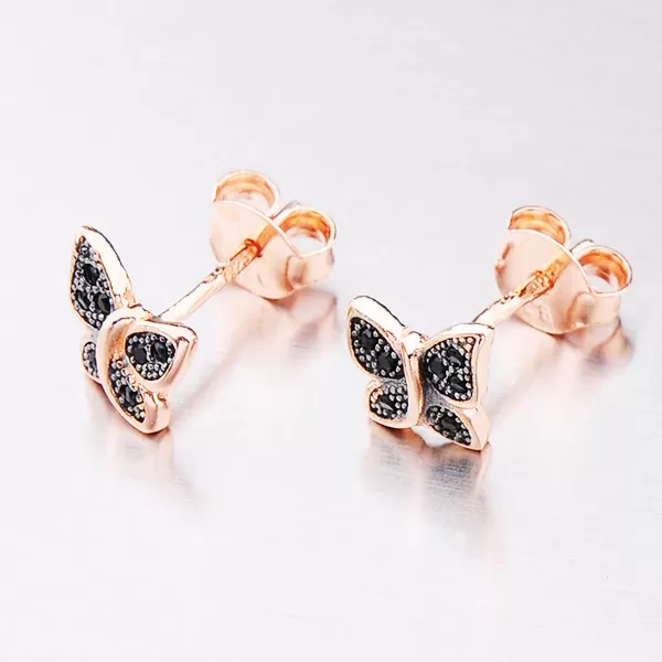 Strieborné náušnice motýľov v ružovej farbe zlata E1703978-2281-SLX