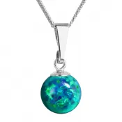 Strieborný náhrdelník so zeleným syntetickým opálom 12050.3 green