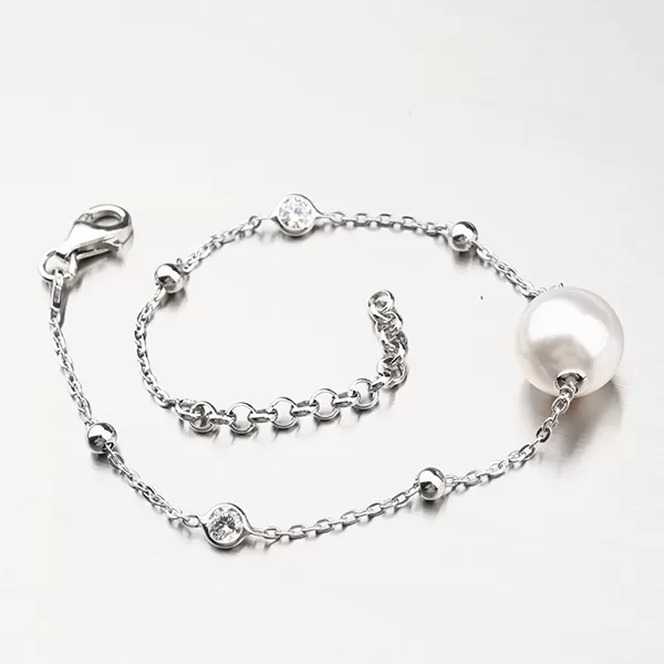 Strieborný náramok s perlom a zirkónmi B2202681-0398-SLX
