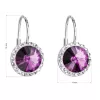 Strieborné náušnice visiace s kryštálmi Preciosa fialové okrúhle 31216.3 ametyst
