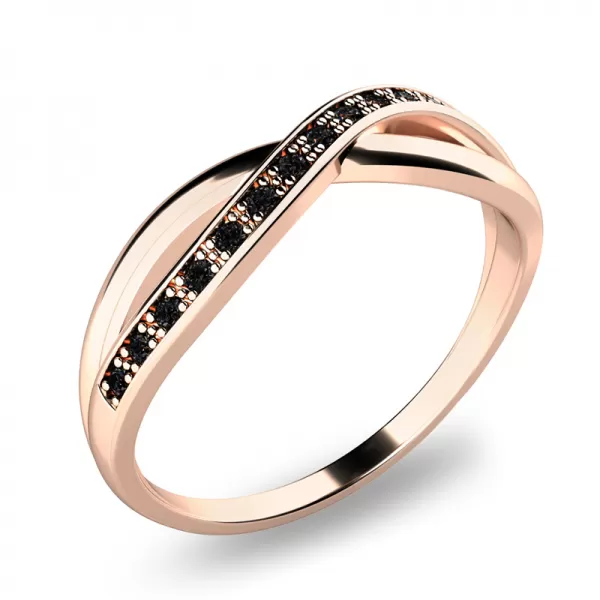 Prsteň s čiernymi briliantmi z ružového zlata 140013CV-DIA-Black