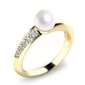 Prsteň s bielou perlou a briliantmi 140011-ZL-FW-DIA