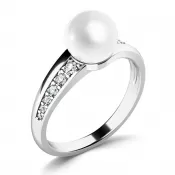 Prsteň s bielou perlou a briliantmi 140012-B-FW-DIA