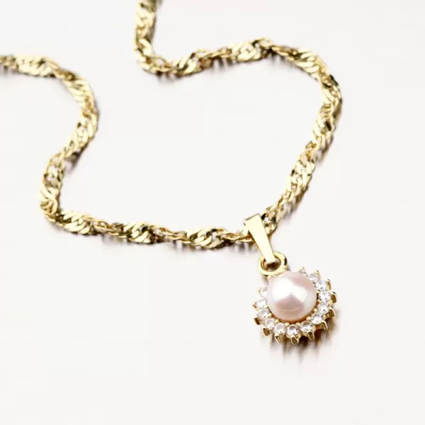 Zlatý prívesok s perlom a zirkónmi 352p-30104