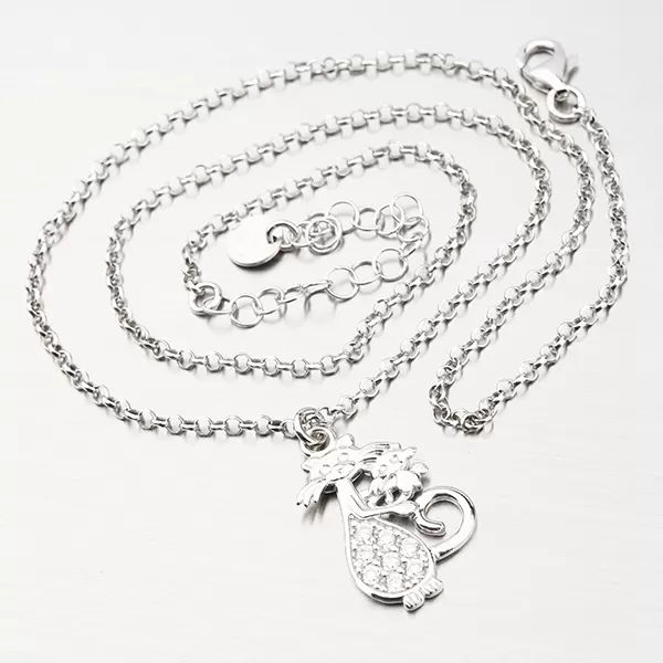 Strieborný náhrdelník s mačkou a so zirkónmi N1700292-2464-SLX