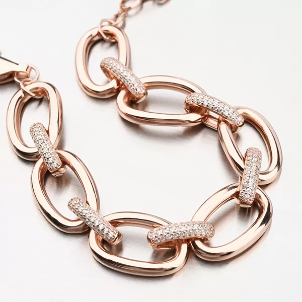 Strieborný náramok so zirkónmi vo farbe ružového zlata B1901171-1905-SLX