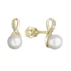 Zlaté 14 karátové náušnice žlté zlato s bielou riečnou perlou a zirkónmi 91PZ00028 nekonečno