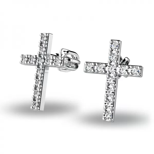 Zlaté náušnice - krížik s briliantmi 140018-B-DIA
