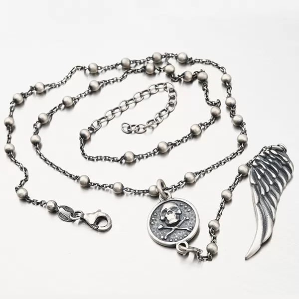 Strieborný náhrdelník s lebkou a krídlom N1700741-0532-SLX