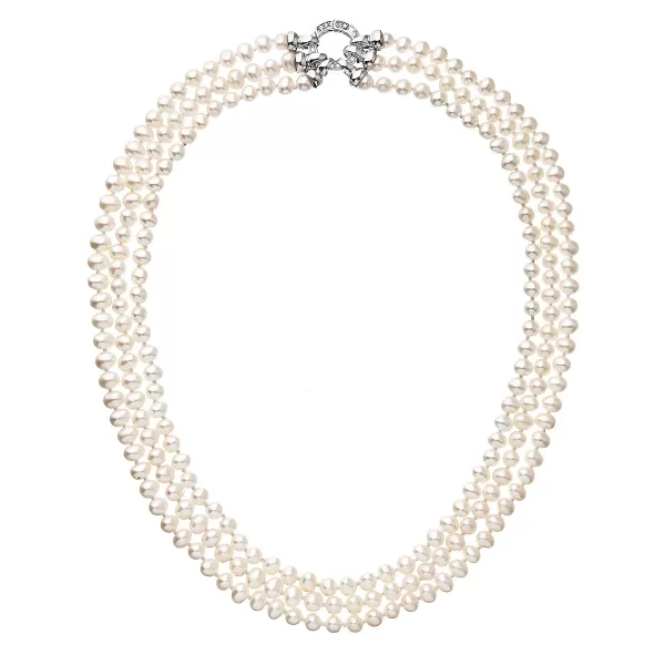 Perlový náhrdelník trojradový z pravých riečnych perál biely 22035.1