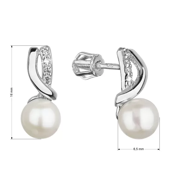 Zlaté 14 karátové náušnice biele zlato s riečnou perlou a zirkónmi 81PZ00026