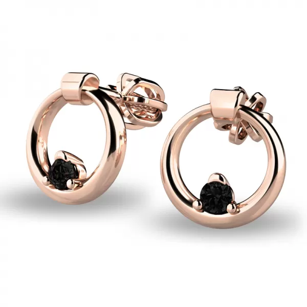 Zlaté náušnice krúžky s čiernymi zirkónmi 140022-CV-ZIR-Black