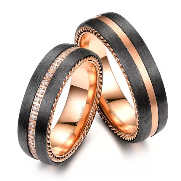 Oceľové ružové snubné prstene s karbónom SP-CA-003