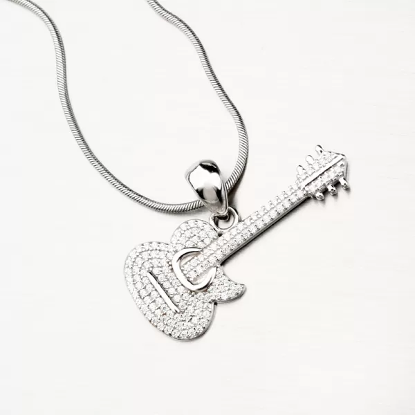 Strieborný prívesok elektrická gitara so zirkónmi PKL-3107
