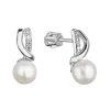 Zlaté 14 karátové náušnice biele zlato s riečnou perlou a zirkónmi 81PZ00026