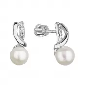 Zlaté 14 karátové náušnice biele zlato s riečnou perlou a zirkónmi 81PZ00026