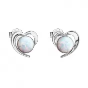 Strieborné náušnice srdca s bielym syntetickým opálom 31259.3 white