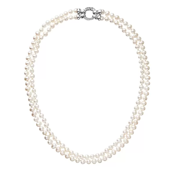 Perlový náhrdelník dvojradový z pravých riečnych perál biely 22036.1