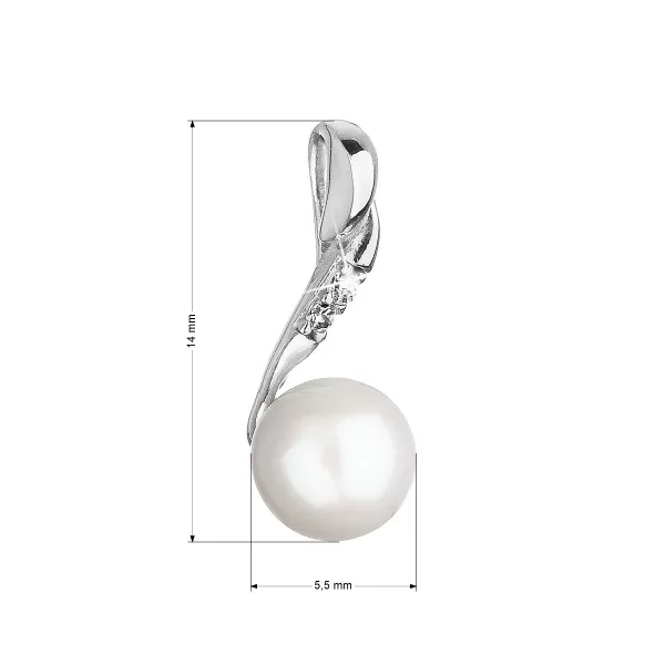 Zlatý 14 karátový prívesok biele zlato s riečnou perlou a zirkónmi 84PZ00007