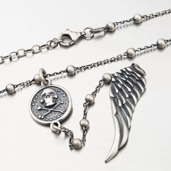 Strieborný náhrdelník s lebkou a krídlom N1700741-0532-SLX