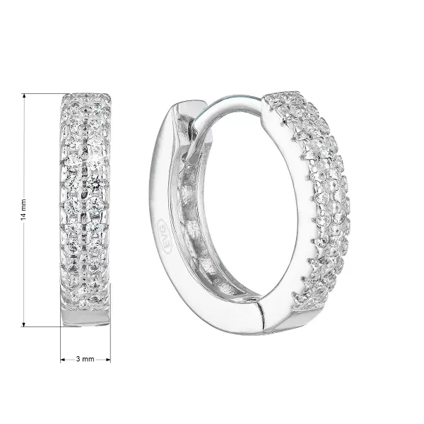 Strieborné náušnice kruhy so zirkónom v bielej farbe 11238.1