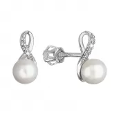 Zlaté 14 karátové náušnice biele zlato s riečnou perlou a zirkónmi 81PZ00028 nekonečno