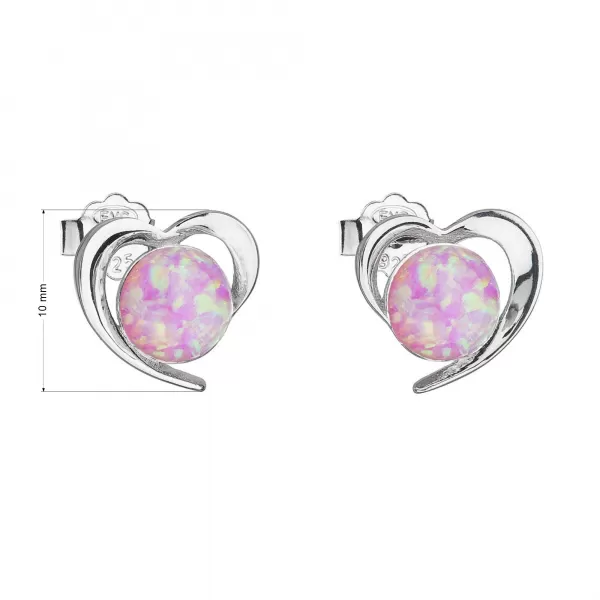 Strieborné náušnice srdca s ružovým syntetickým opálom 31259.3 lt.rose