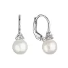 Zlaté 14 karátové náušnice biele zlato s riečnou perlou a tromi zirkónmi 81PZ00024
