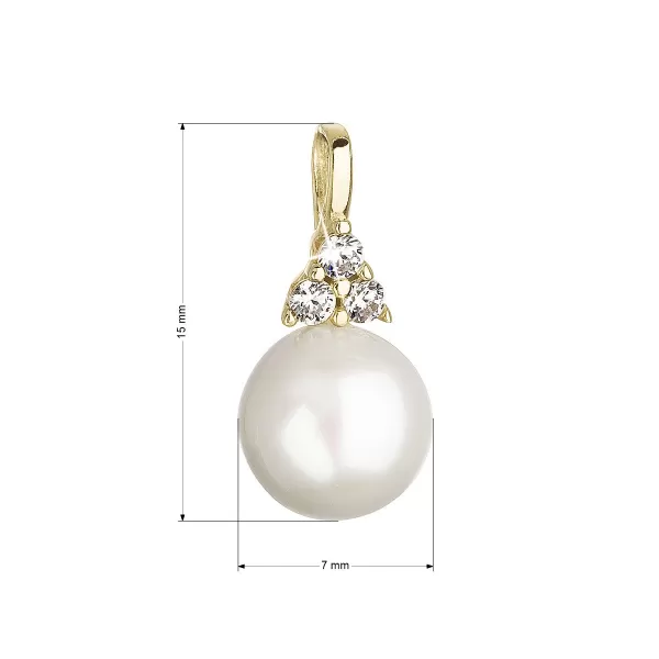 Zlatý 14 karátový prívesok žlté zlato s bielou riečnou perlou a tromi zirkónmi 94PZ00005