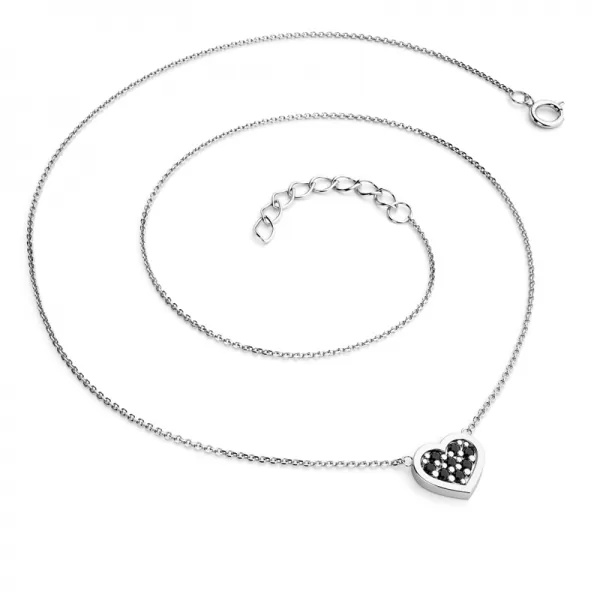 Náhrdelník bieleho zlata so srdcom s čiernymi brilantmi 10881-NH01-B-Black