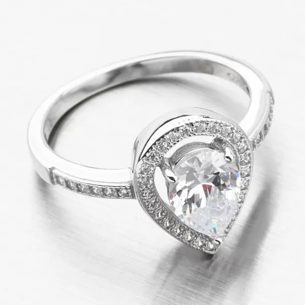 Strieborný prsteň kvapka so zirkónmi PKL-1019