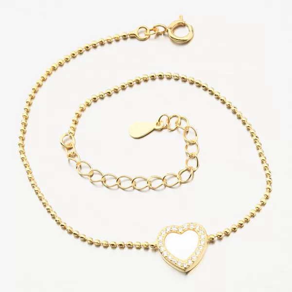 Pozlátený strieborný guličkový náramok so srdiečkom BST-14662/G