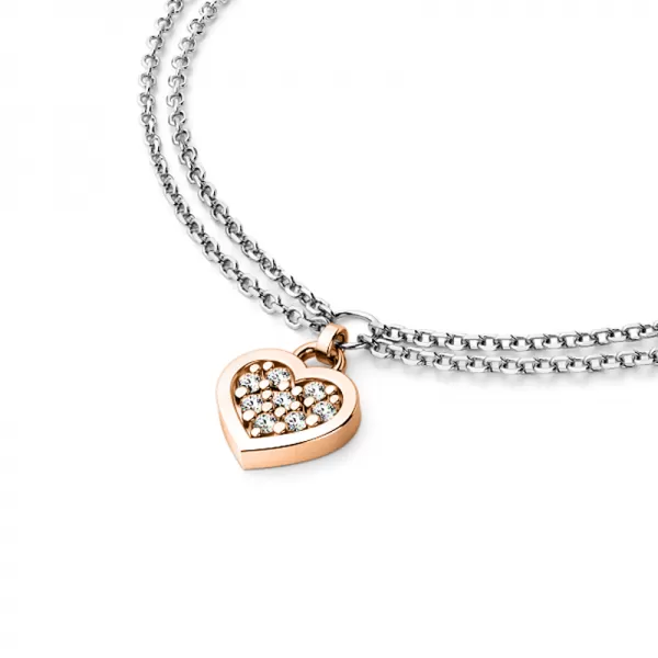 Náramok biele zlato s ružovým srdiečkom a diamantmi 10881-NR02-BCV